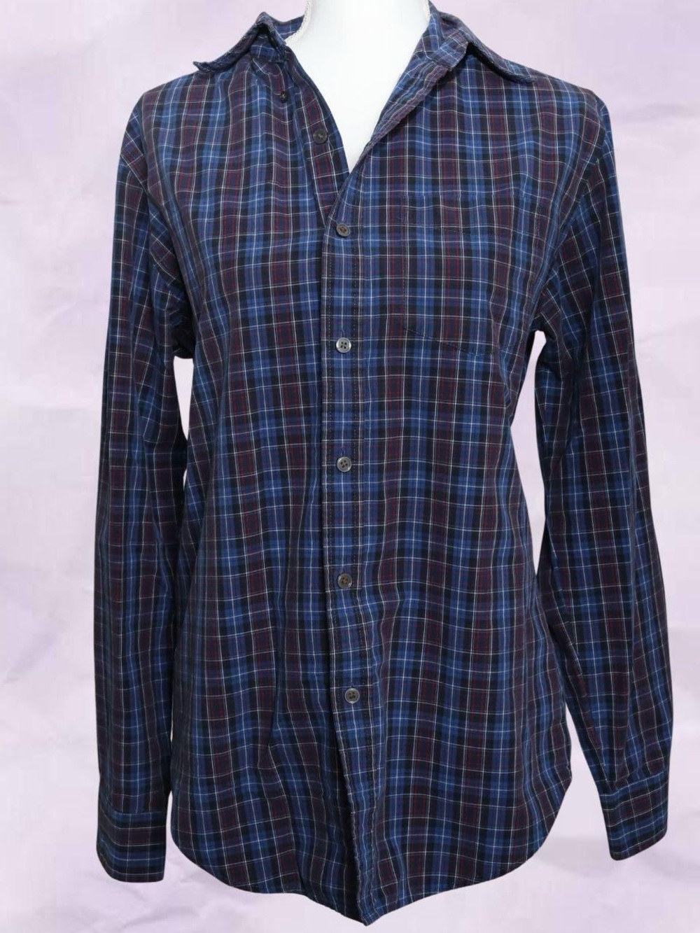 Men's Blue Plaid Button-Up Shirt
